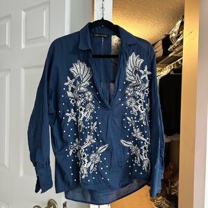 Zara Navy Blouse with Collar